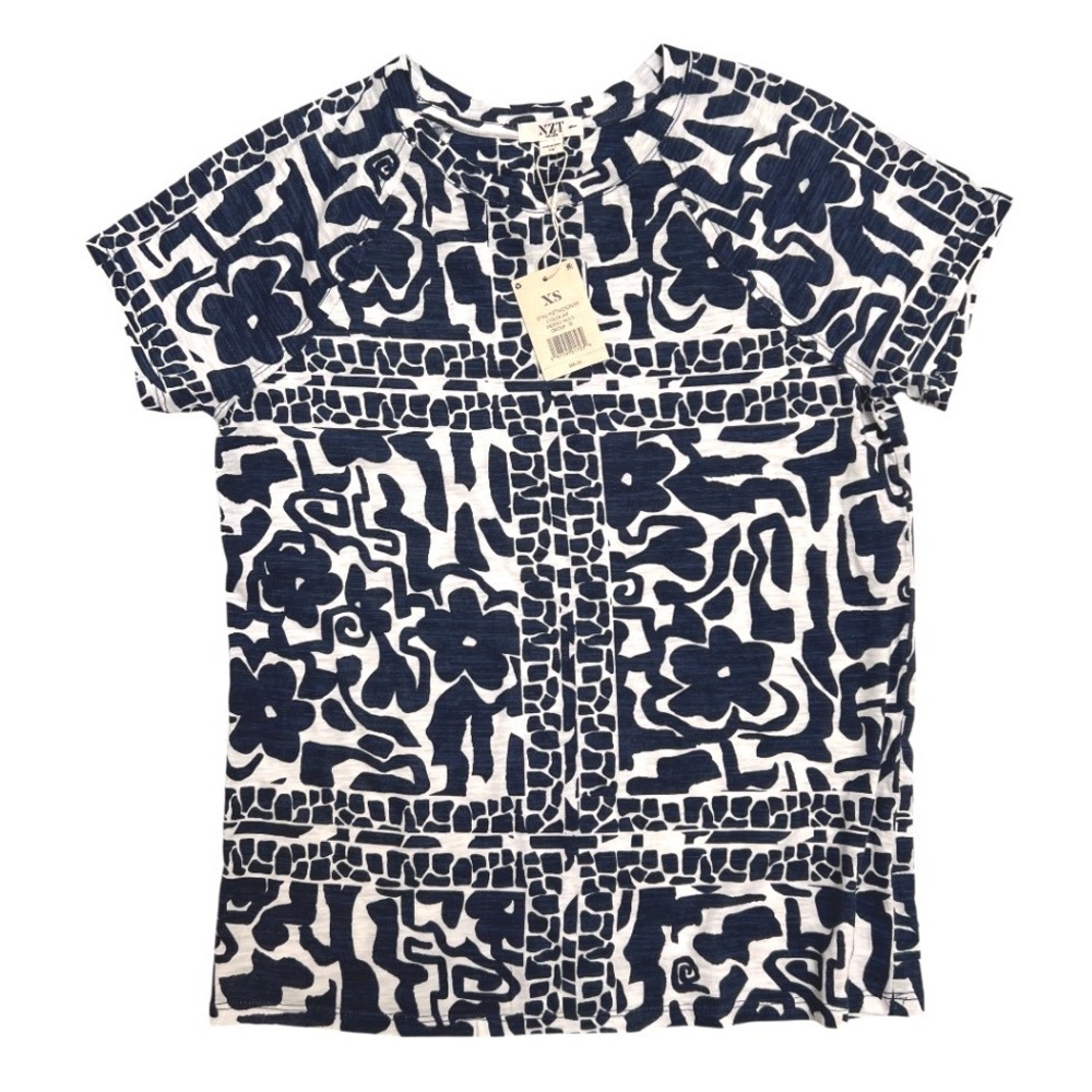 Mew NIC+ZOE NZT Abstract Mosaic Women Tee Black White Preppy XS NWT Art to Wear - Picture 7 of 15